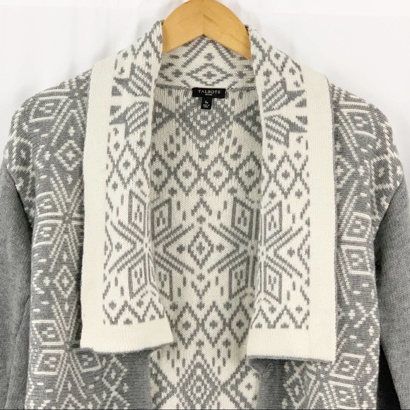 Talbots Grey & White Snowflake Sweater Cardigan SP - Picture 2 of 8